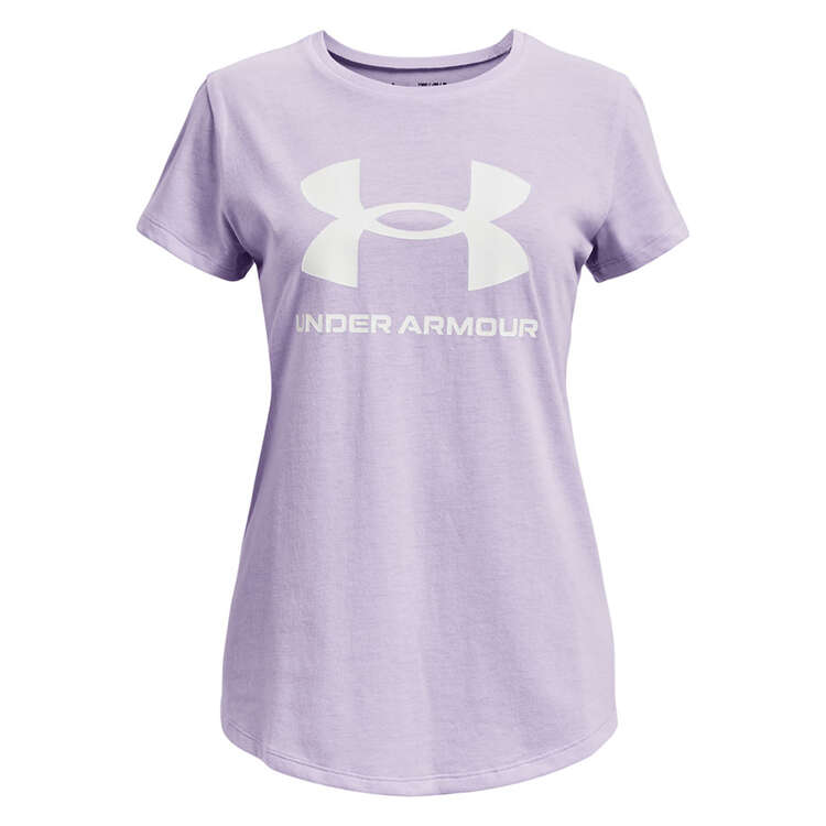 Under Armour Girls Sportstyle Logo Tee Purple XS, Purple, rebel_hi-res