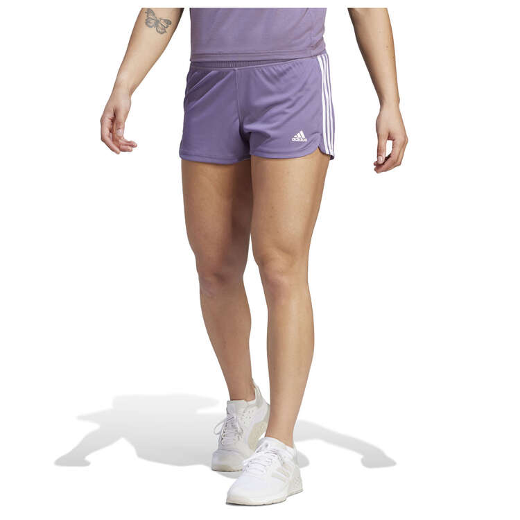 adidas Womens Pacer 3-Stripes Knit Shorts Purple XS, Purple, rebel_hi-res