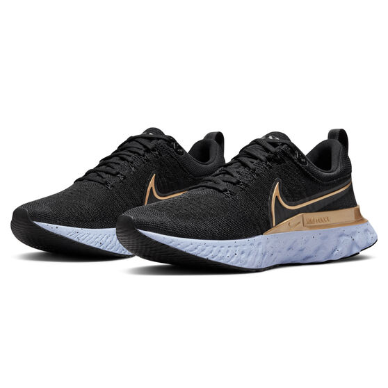 Nike React Infinity Run Flyknit 2 Womens Running Shoes, Black/Gold, rebel_hi-res