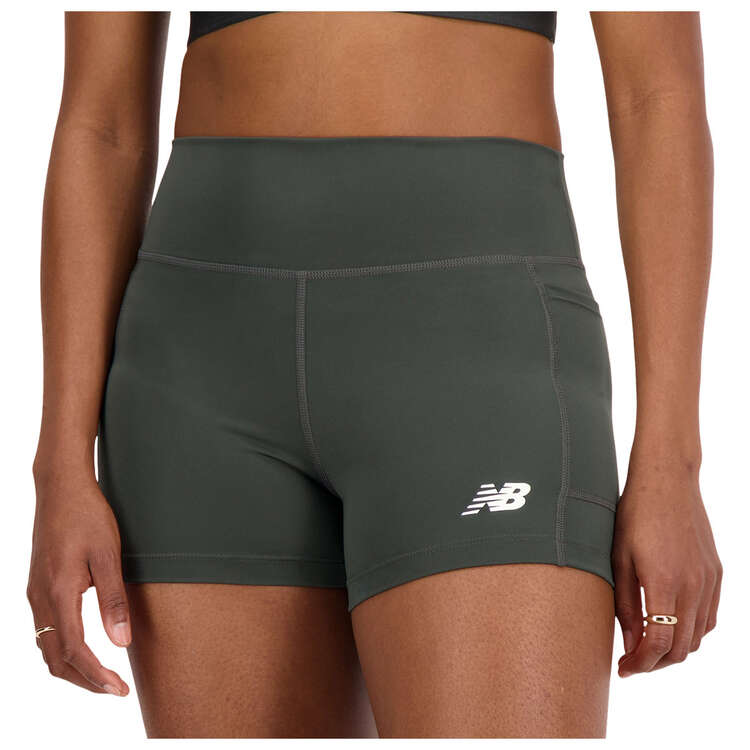 New Balance Womens Linear Heritage Fitted Shorts Black XS, Black, rebel_hi-res