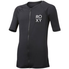 Roxy Womens Fitness Short Sleeve Zip Rash Vest Anthracite XS, Anthracite, rebel_hi-res