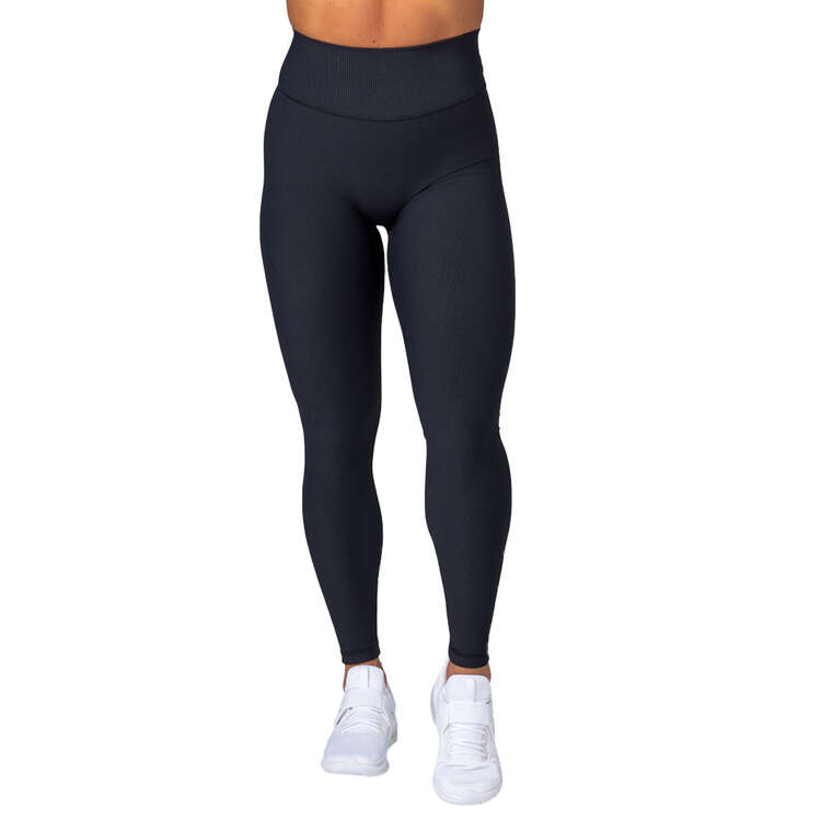 Muscle Nation Womens Zero Rise Rib Ankle Tights, Black, rebel_hi-res