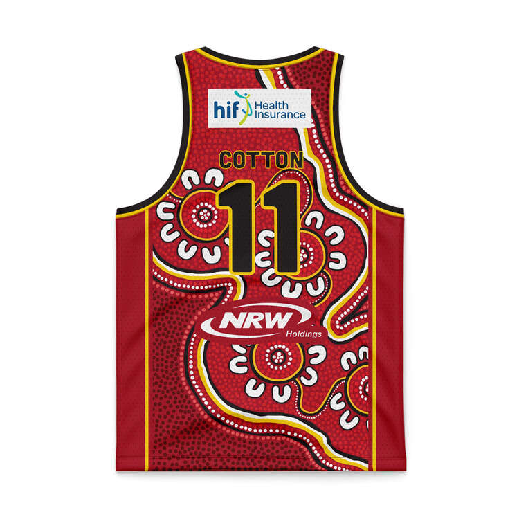 Perth Wildcats Bryce Cotton 2023/24 Kids Indigenous Jersey Red 8, Red, rebel_hi-res