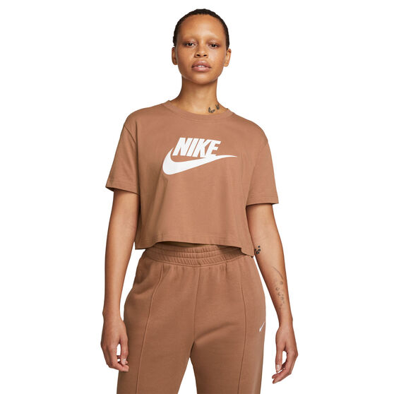 Nike Womens Caramel Essential Crop Tee, Brown, rebel_hi-res
