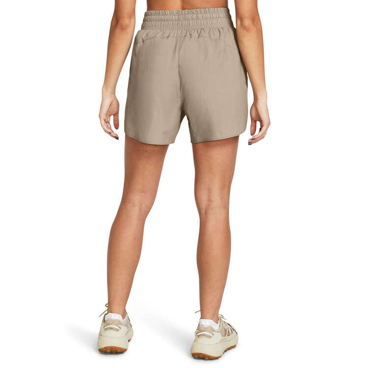 Under Armour Womens Flex Woven 5 Inch Crinkle Shorts, Taupe, rebel_hi-res