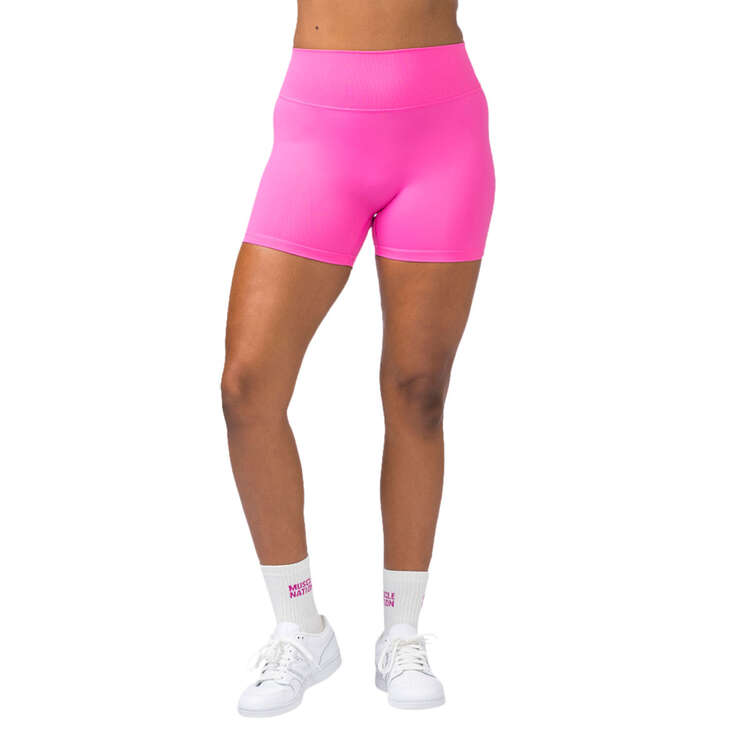 Muscle Nation Womens Instinct Scrunch Midway Shorts Pink XS, Pink, rebel_hi-res