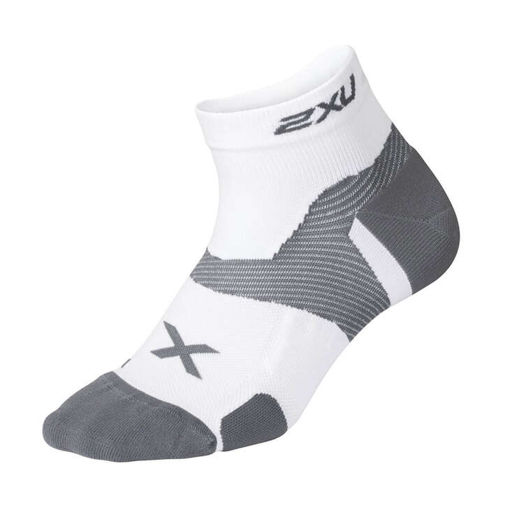 2XU Vectr Cushion Quarter Crew Socks, White, rebel_hi-res
