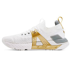 Under Armour Project Rock 4 Womens Training Shoes White/Gold US 6, White/Gold, rebel_hi-res