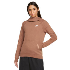 Nike Womens Sportswear Essential Funnel Neck Hoodie, Brown, rebel_hi-res