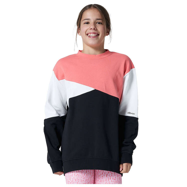 Ell/Voo Girls Oversized Crew Sweatshirt Pink 8, Pink, rebel_hi-res