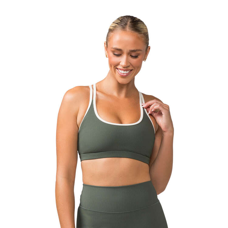 Muscle Nation Womens Outlines Rib Sports Bra, Green, rebel_hi-res