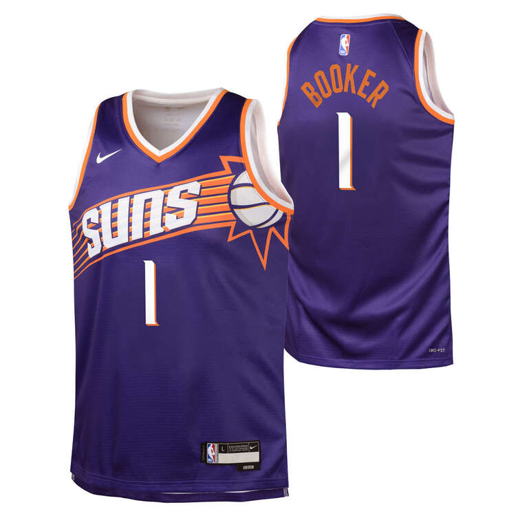 Nike Youth Phoenix Suns Devin Booker 2023/24 Icon Basketball Jersey, Purple, rebel_hi-res