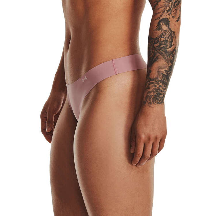 Under Armour Womens Pure Stretch Thong Briefs 3 Pack, Pink, rebel_hi-res