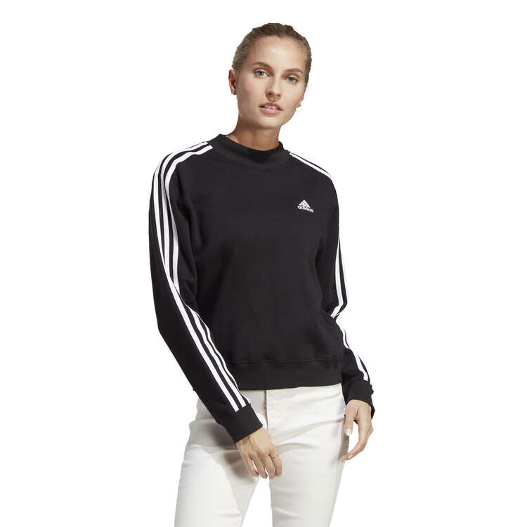 adidas Womens 3-Stripes High Neck Fleece Sweatshirt Black XS, Black, rebel_hi-res