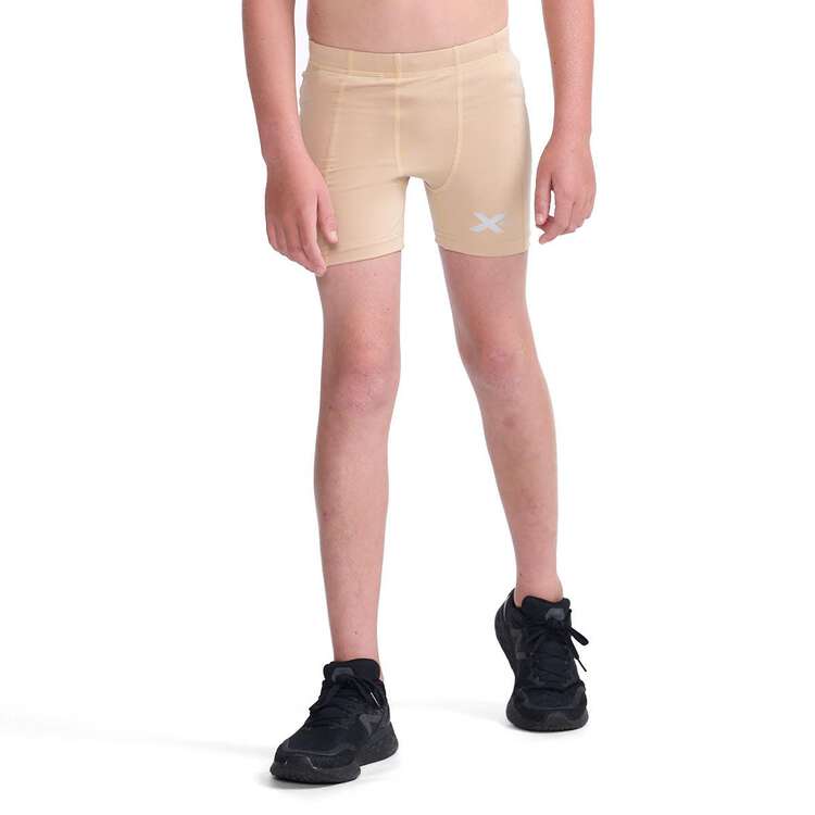 2XU Boys Half Compression Shorts, Beige, rebel_hi-res