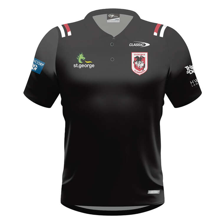 St. George Illawarra Dragons 2024 Mens Player Polo Black S, Black, rebel_hi-res