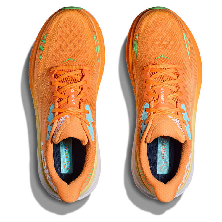 HOKA Clifton 9 Mens Running Shoes, Orange/White, rebel_hi-res