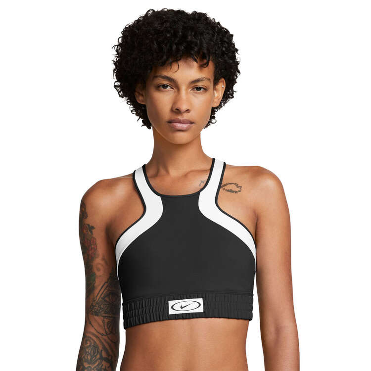 Nike Womens High-Neck Colourblock Lightly-Lined Sports Bra Black/White XS, , rebel_hi-res