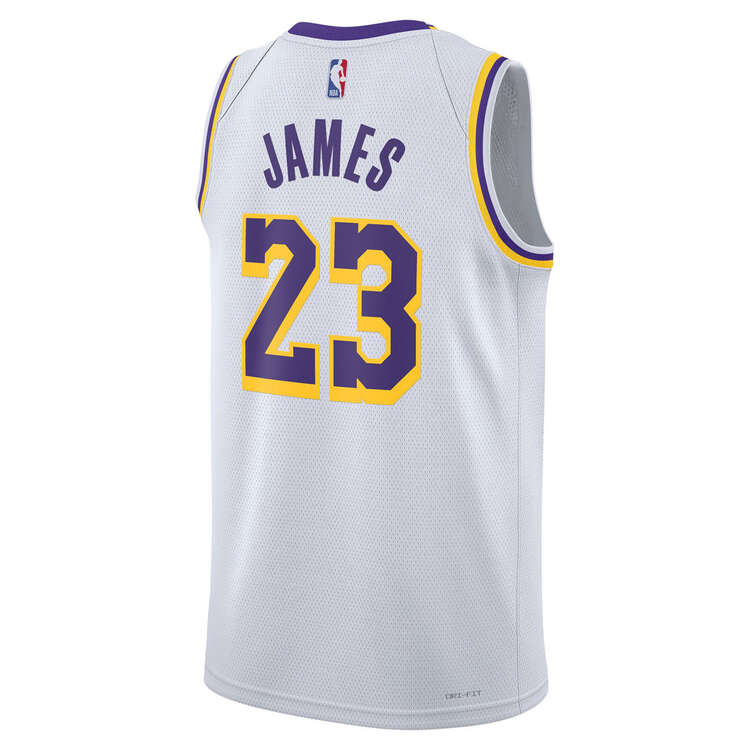 Los Angeles Lakers LeBron James Mens Association Edition 2023/24 Basketball Jersey White S, White, rebel_hi-res