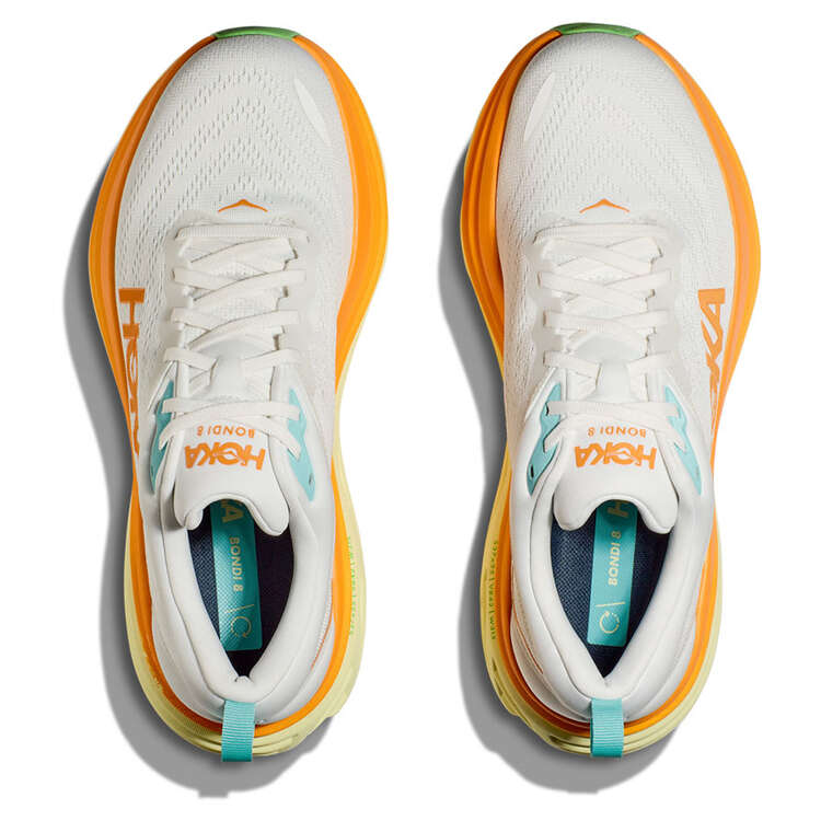 HOKA Bondi 8 Mens Running Shoes, White/Orange, rebel_hi-res