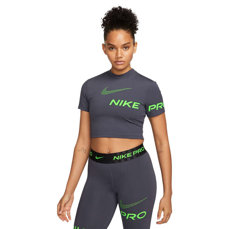 Nike Pro Womens Dri-FIT Graphic Training Crop Tee, Black, rebel_hi-res
