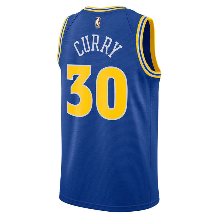 Golden State Warriors Mens Stephen Curry Hardwood Classics 2022/23 Basketball Jersey, Blue, rebel_hi-res