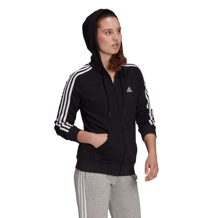 adidas Womens Essentials Fleece 3-Stripes Hoodie, Black, rebel_hi-res