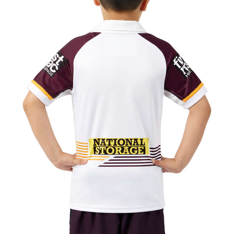 Brisbane Broncos 2024 Kids Away Jersey, White, rebel_hi-res