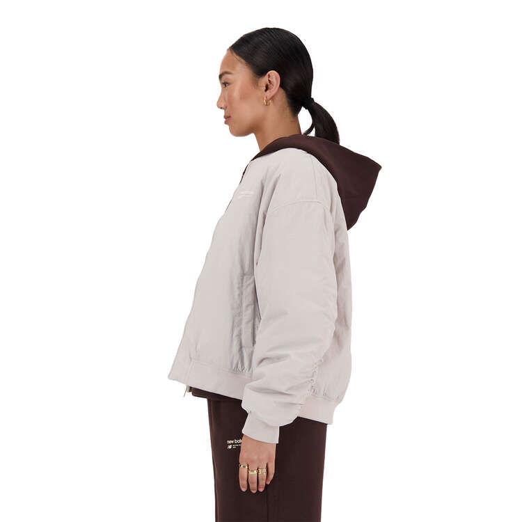 New Balance Womens Linear Heritage Woven Bomber Jacket, Grey, rebel_hi-res