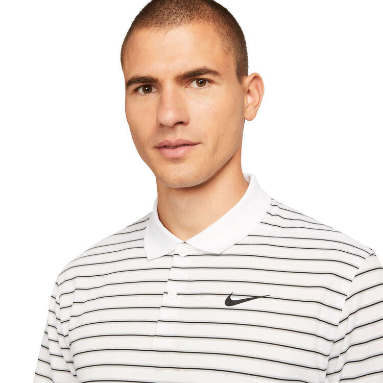 Nike Mens Dri-FIT Victory Striped Golf Polo, White/Black, rebel_hi-res