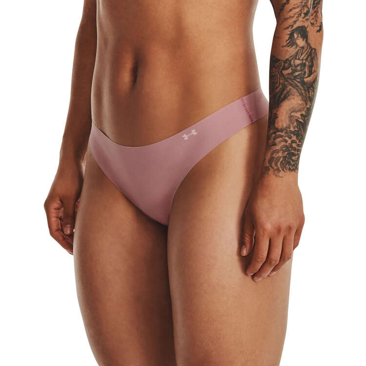 Under Armour Womens Pure Stretch Thong Briefs 3 Pack Pink XS, Pink, rebel_hi-res