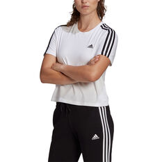 adidas Womens Essentials 3-Stripes Loose Cropped Tee, White, rebel_hi-res
