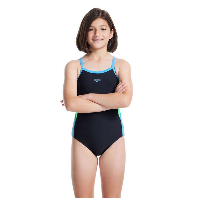 Speedo Girls Dive Thinstrap Muscleback One Piece Swimsuit, Navy/Blue/Green, rebel_hi-res