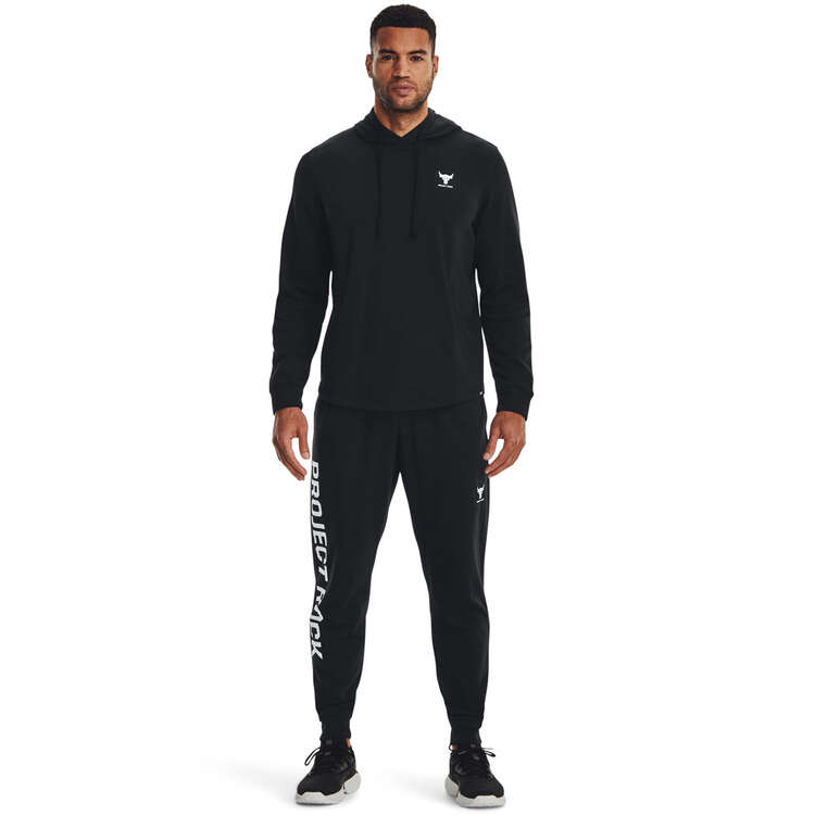 Under Armour Project Rock Mens Heavyweight Terry Track Pants, Black, rebel_hi-res