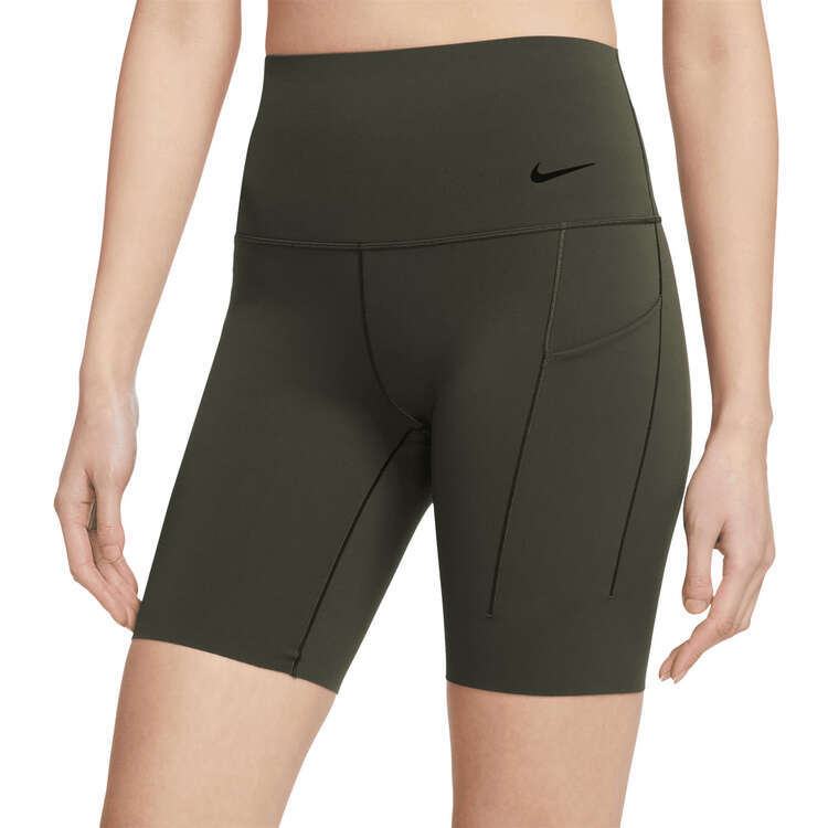 Nike Womens Dri-FIT Universa Medium Support High Waisted Shorts, Green, rebel_hi-res