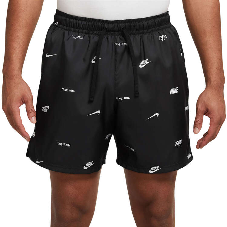 Nike Mens Club Woven Allover Print Flow Shorts Black/White M, Black/White, rebel_hi-res