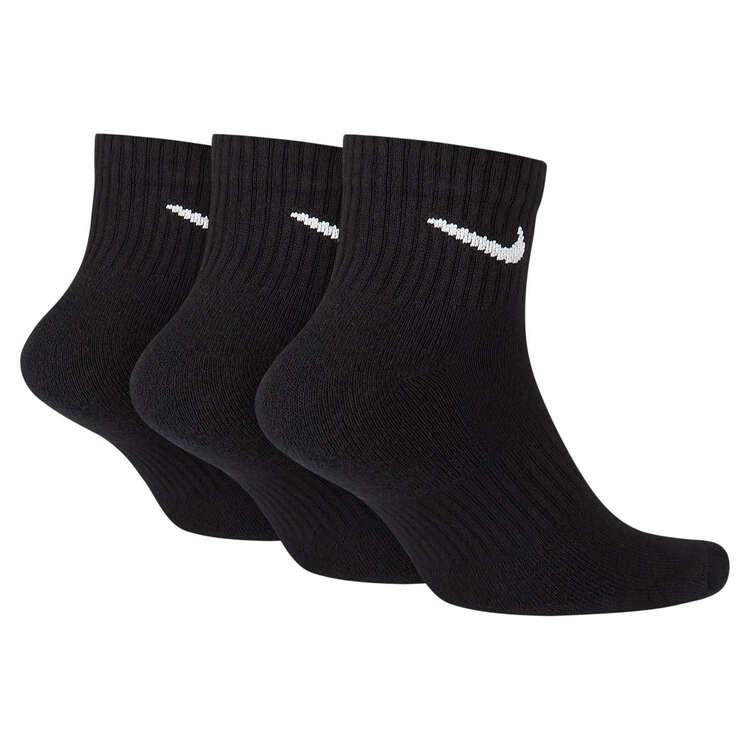 Nike Cotton Quarter 3 Pack Socks Black L - WMN 10-13/MEN 8-12, Black, rebel_hi-res