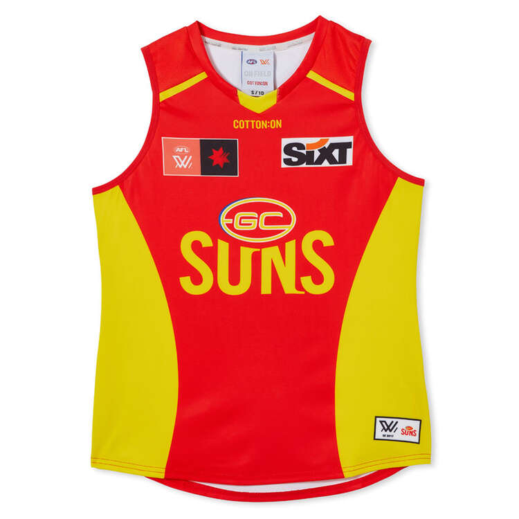 Gold Coast Suns 2023 Womens Season 8 AFLW Home Guernsey Red XS, Red, rebel_hi-res