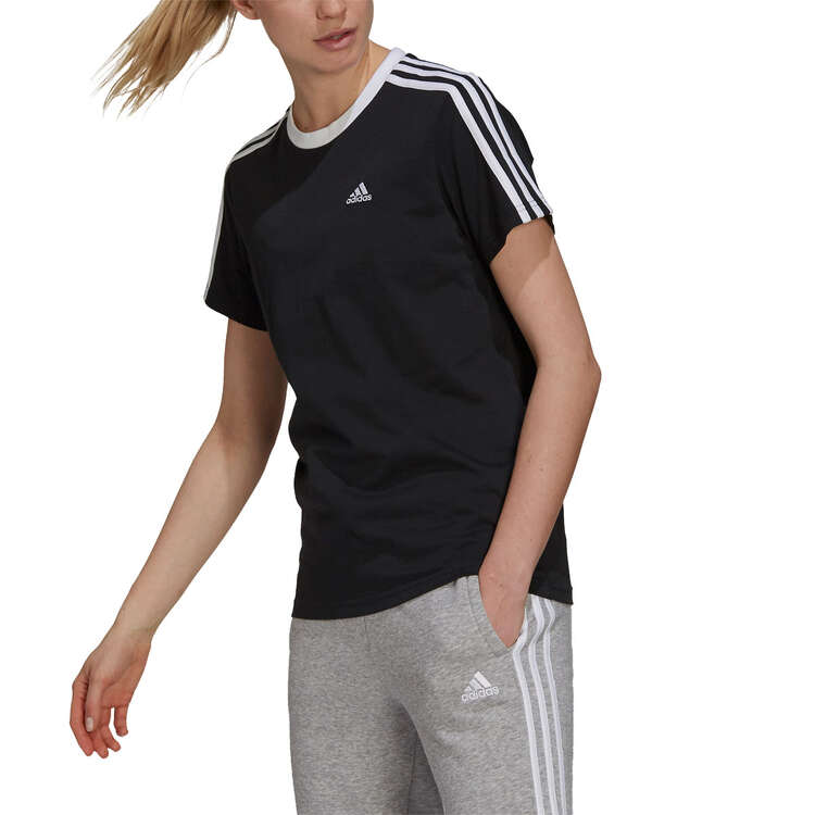 adidas Womens Essentials 3-Stripes Boyfriend Tee Black XS, Black, rebel_hi-res