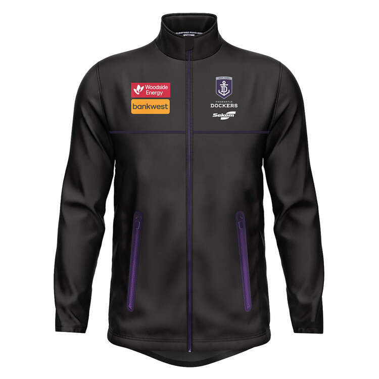 Fremantle Dockers 2023 Mens Soft Shell Jacket Black/Purple S, Black/Purple, rebel_hi-res