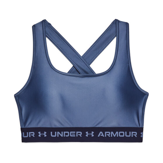 Under Armour Womens Mid Crossback Matte Shine Sports Bra Blue XS, Blue, rebel_hi-res