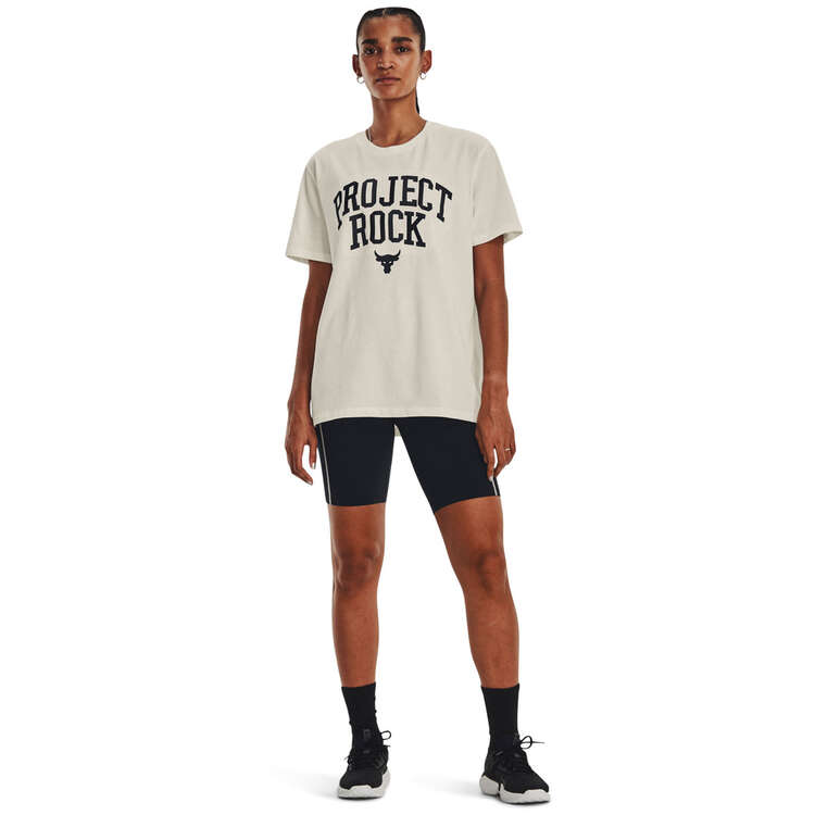 Under Armour Womens Project Rock Heavyweight Campus Tee, White/Black, rebel_hi-res