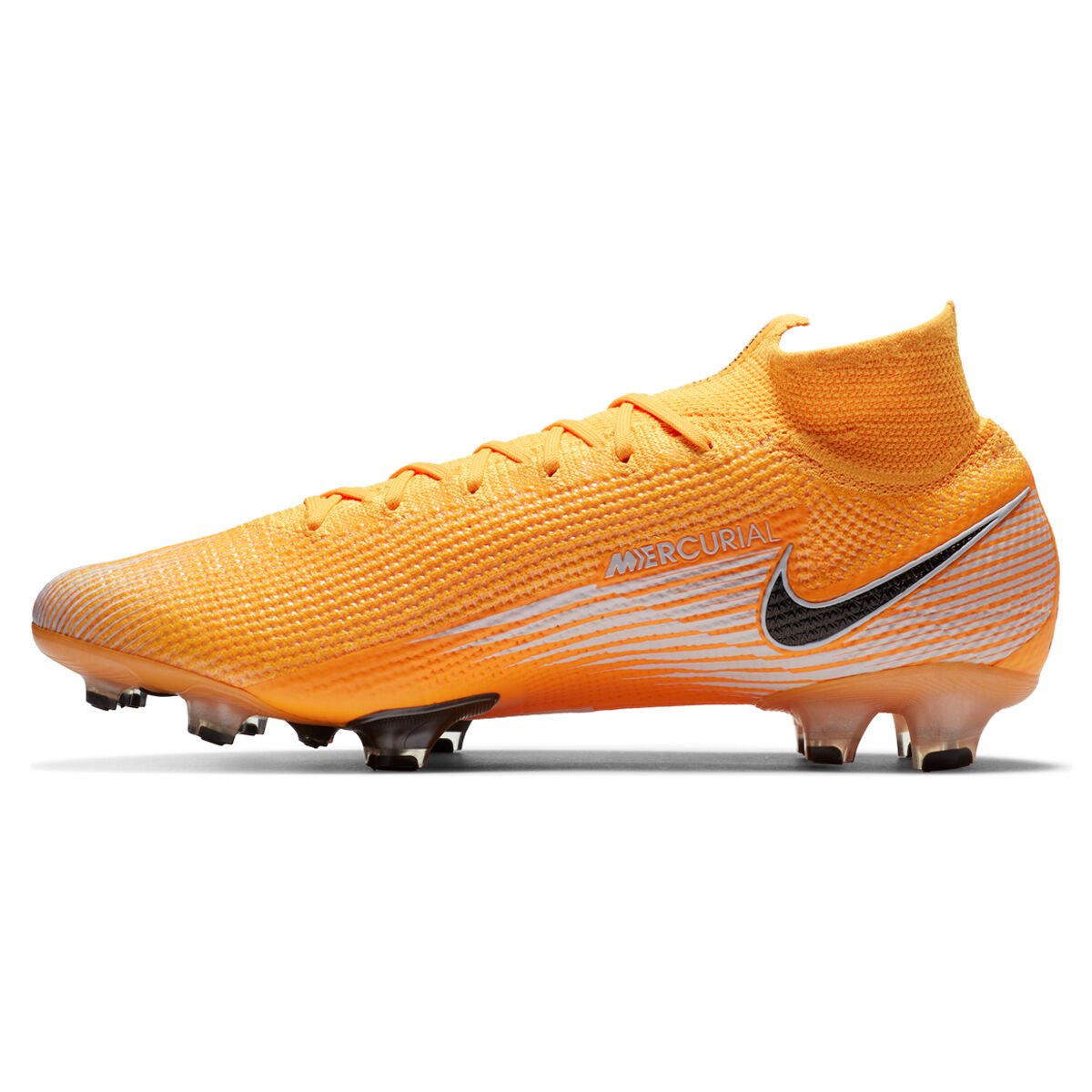 orange and white football boots