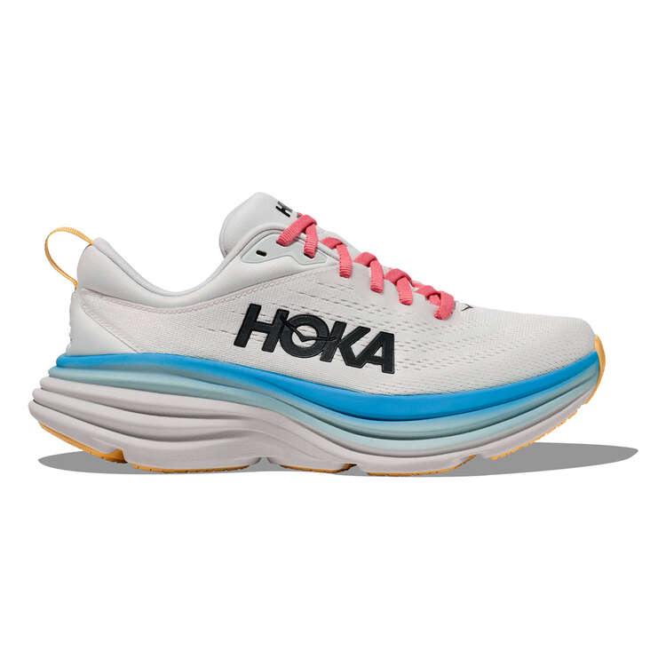 HOKA Bondi 8 Womens Running Shoes, White/Pink, rebel_hi-res