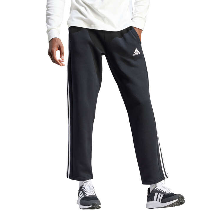 adidas Mens Essentials Fleece Open Hem 3-Stripes Pants, Black/White, rebel_hi-res