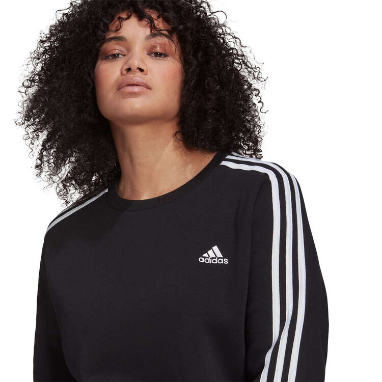 adidas Womens Essentials Fleece 3-Stripes Sweatshirt Plus, Black, rebel_hi-res