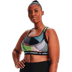 Under Armour Womens Mid Crossback Printed Sports Bra Black XS, Black, rebel_hi-res