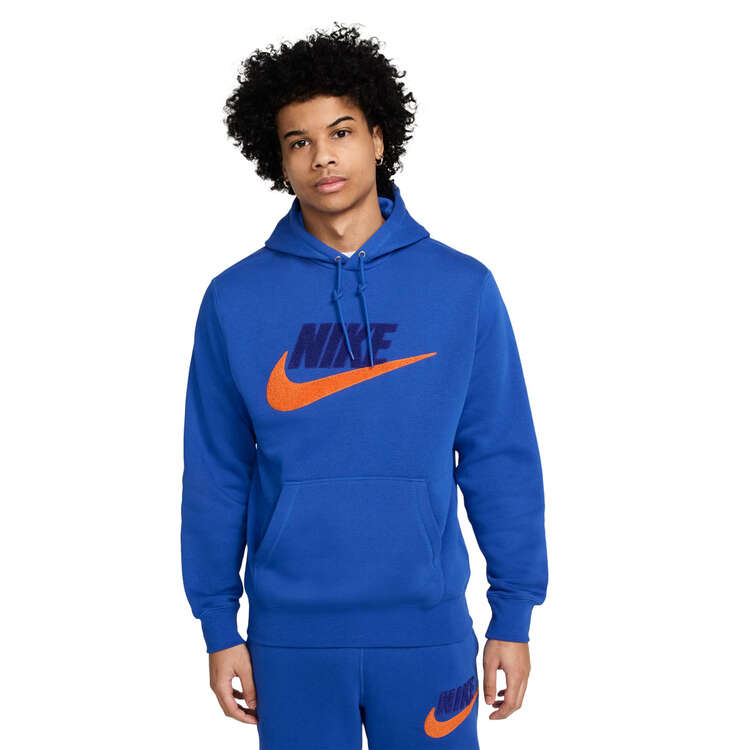 Nike Club Fleece Mens Pullover Hoodie Blue/Orange XS, Blue/Orange, rebel_hi-res