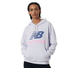 New Balance Womens Essentials Stacked Logo Oversized Pullover Hoodie Lilac XS, Lilac, rebel_hi-res
