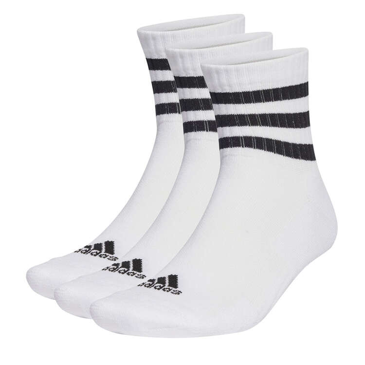 adidas 3-Stripes Cushioned Mid-Cut Socks, White, rebel_hi-res